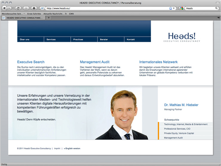 Heads Website – Startscreen