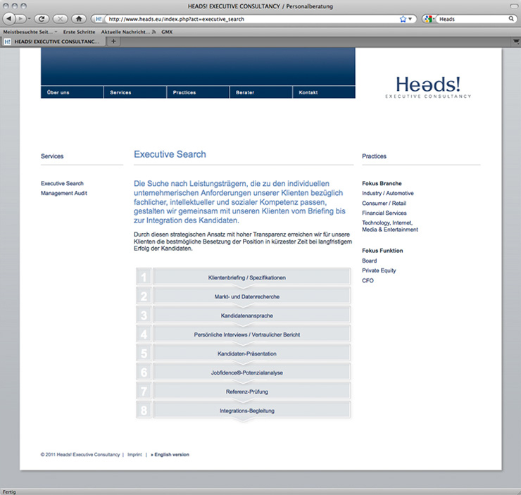 Heads Website – Fließdiagramm